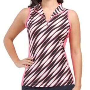 Tail Zura Womens L Hot Pink Black White Median Sleeveless Zip Mock Golf Polo NWT